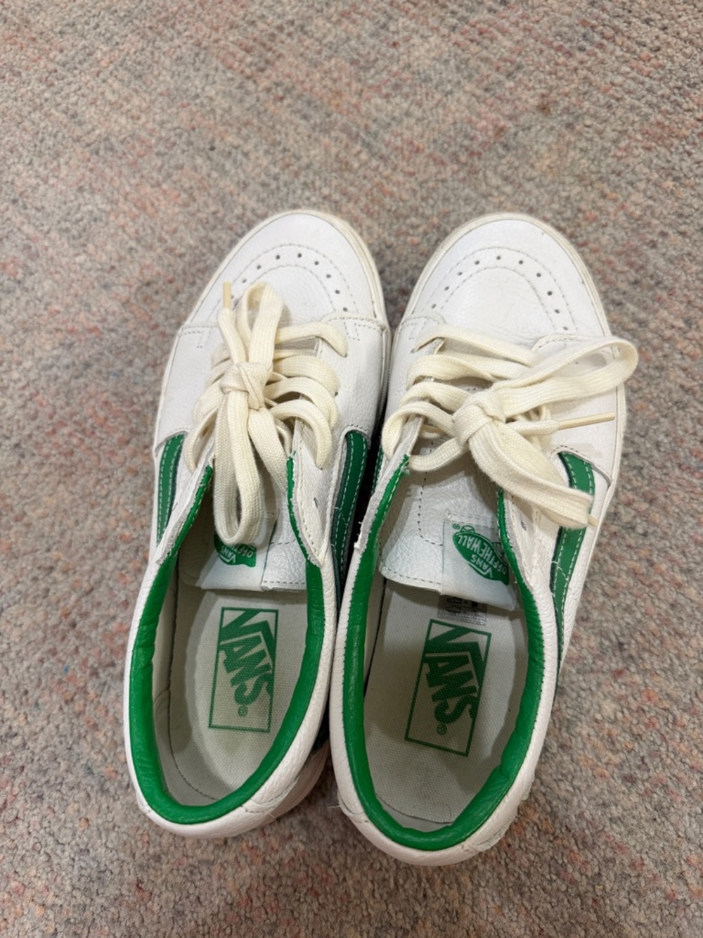 Vans Kids Low-Top Sneakers in White and Green Trim